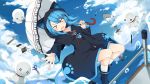  aliasing animal_ears blue_hair blush boots clouds dress original short_hair sky socks umbrella water yukikasa 