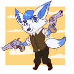  1:1 absurd_res canid canine chibi cowboy damian5320 fox gun handgun hi_res magnum mammal pistol ranged_weapon simple_background weapon western 