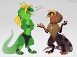 2019 4_fingers anthro clothed clothing cyrillic digital_media_(artwork) digitigrade duo fingers horn male open_mouth reptile russian_text scalie simple_background snake standing teeth text tongue translation_request zazush-una 