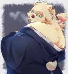  2019 anthro blue_eyes boar_stag144 clothing eyewear fur glasses hi_res leib_(tas) male mammal overweight overweight_male polar_bear robe smoking solo tokyo_afterschool_summoners ursid ursine video_games white_fur 