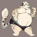  &lt;3 &lt;3_eyes absurd_res anthro belly big_belly blush bulge clothed clothing doughnut felid food fur hand_on_stomach hi_res holding_food holding_object male mammal midoricrocodile moobs navel nipples obese obese_male overweight overweight_male pantherine snow_leopard solo spots spotted_fur standing thick_thighs tongue tongue_out topless white_fur 