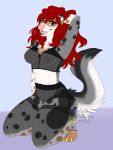 2019 4_toes absurd_res anthro blvejay breasts clothed clothing detailed digital_media_(artwork) domestic_ferret female hair hi_res kneeling lingerie long_hair looking_at_viewer mammal mustela mustelid musteline nipples open_mouth pinup pose red_hair smile solo toes 