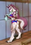  anthro butt canid canine canis clothing female gym hi_res huskyfog inside mammal paws solo sport wolf 