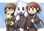  ambiguous_gender anthro asriel_dreemurr boss_monster bovid caprine chara_(undertale) clothed clothing eyewear fur glasses group human long_ears male mammal mix_2180 protagonist_(undertale) undertale video_games white_fur young 
