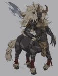  2019 5_fingers armor breath_of_the_wild digital_media_(artwork) female fingers grey_background hair hi_res horn kiguri lynel nintendo simple_background solo standing taur the_legend_of_zelda video_games 