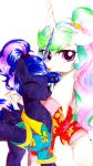  9:16 absurd_res clothing duo equid friendship_is_magic hi_res horn liaaqila mammal my_little_pony one_eye_closed princess_celestia_(mlp) princess_luna_(mlp) shirt smile tongue tongue_out topwear winged_unicorn wings wink 