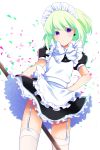  1boy alternate_costume apron crossdressing enmaided frills highres lio_fotia maid maid_apron maid_headdress male_focus neon_ui promare puffy_short_sleeves puffy_sleeves purple_eyes short_sleeves waist_apron 