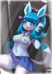  2019 anthro anthrofied bodily_fluids bottomwear breasts clothed clothing eeveelution exposed female genital_fluids glaceon hi_res leggings legwear mirror nintendo nipples partially_clothed phone pok&eacute;mon pok&eacute;mon_(species) pose pussy pussy_juice selfie shirt skirt solo topwear video_games wolflong 