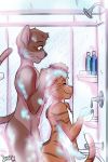  cleaning domestic_cat duo father father_and_son felid feline felis hi_res jesse_cat male mammal parent showering soap son tenyo_cat water 