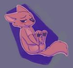  2019 abstract_background anthro anus arctic_fox blush butt canid canine cheek_tuft chest_tuft disney elbow_tufts female fox fuel_(artist) grey_background half-closed_eyes head_tuft holding_legs mammal nude pawpads purple_background pussy simple_background sitting skye_(zootopia) smile solo tuft zootopia 