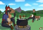  blaze_wolf campfire canid canine canis cooking domestic_cat father felid feline felis jesse_cat mammal mountain parent pot_(disambiguation) son stew teaching tenyo_cat wolf writing_(disambiguation) 