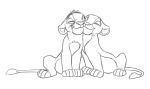  2019 cub disney duo eyes_closed felid female feral hi_res lion male mammal monochrome nala nuzzling pantherine simba simple_background sitting sketch smile the_giant_hamster the_lion_king whiskers white_background young 