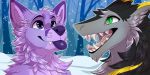  2018 2:1 citrinelle digital_media_(artwork) felid feline fur green_eyes headshot_portrait mammal open_mouth portrait purple_eyes purple_fur purple_nose purple_tongue sergal teeth tongue 