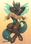  2019 breasts changeling empressbridle english_text female friendship_is_magic green_eyes hole_(anatomy) horn looking_at_viewer my_little_pony queen_chrysalis_(mlp) solo tattoo text wings 