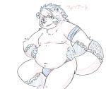  2019 anthro bear_2key belly canid canine clothing fundoshi humanoid_hands japanese_clothing japanese_text leaf male mammal moobs navel nipples overweight overweight_male raccoon_dog solo tanuki text underwear 