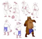  animal_crossing anthro apron belly blush bottomwear brown_fur butt canid canine clothing eclipsewolf fur male mammal moobs navel nintendo nipples overweight overweight_male pants raccoon_dog shirt simple_background tanuki tom_nook_(animal_crossing) topwear undressing video_games white_background 