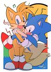  absurd_res anthro canid canine clothing duo eulipotyphlan footwear fox fur gloves handwear hedgehog hi_res looking_at_viewer male male/male mammal miles_prower senshion shoes sonic_(series) sonic_the_hedgehog 