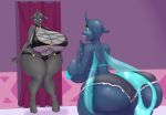  2019 absurd_res big_breasts big_butt blues64 blush breasts butt changeling clothing duo fan_character female hi_res hole_(anatomy) horn huge_breasts huge_butt marauder6272 my_little_pony open_mouth sinyxstra wings 