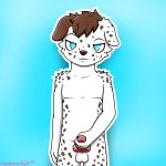  1:1 2019 absurd_res animal_genitalia animal_penis anthro balls biped blue_background blue_eyes brown_body brown_fur brown_hair brown_nose canid canine canine_genitalia canine_penis canis dalmatian digital_media_(artwork) domestic_dog erection floppy_ears fur genitals hair hi_res knot looking_at_viewer male mammal markings masturbation nude outline pankanchan penile penile_masturbation penis presenting presenting_penis red_penis signature simple_background smile smirk solo spots spotted_body spotted_fur standing white_body white_fur white_outline young young_anthro 