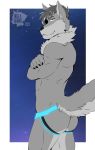  2019 anthro butt canid canine canis clothing fur glowing hi_res jockstrap male mammal nell-chan solo underwear wolf 