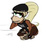  2016 anklet anthro ape blonde_hair bottomless bracelet brown_fur clothed clothing colored_sketch digital_media_(artwork) dixie_kong donkey_kong_(series) ear_piercing ear_ring eyeshadow facial_piercing female fur goth green_eyes hair hat headgear headwear jewelry kong logo long_hair looking_at_viewer makeup mammal monkey nintendo nose_piercing nose_ring piercing ponytail primate shroudedmouse simple_background solo spikes video_games white_background 