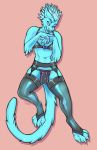  2019 4_toes anthro blue_eyes blue_fur blue_nose blue_sclera digital_media_(artwork) domestic_cat felid feline felis fur hi_res lave male mammal midriff navel pink_background rokemi simple_background solo toes 