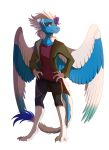  2016 anthro barefoot blue_eyes breasts claws dragon feathered_dragon feathered_wings feathers hi_res non-mammal_breasts simple_background skaydie solo standing white_background wings 