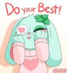  &lt;3 2019 2d_animation alfa995 animate_inanimate animated anthro blep blush blush_stickers clothed clothing digital_media_(artwork) english_text eye_patch eyes_closed eyewear female floppy_ears hands_on_cheeks lagomorph leporid living_plushie mammal mint_(alfa995) pink_nose plushie rabbit simple_background solo sweater text tongue tongue_out topwear white_background 