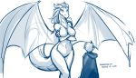  2019 7:4 anthro anthrofied breasts cape casual_nudity clothed clothing crossed_arms curvaceous dragon duo faceless_male featureless_breasts featureless_crotch female hi_res horn human lady_nora larger_female male mammal membrane_(anatomy) membranous_wings monochrome nude scalie simple_background size_difference sketch smaller_male solo_focus spread_wings tom_fischbach trace_legacy twokinds voluptuous webcomic western_dragon white_background wings 