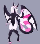  anthro breasts claws conditional_dnp digital_media_(artwork) dragon feathered_wings feathers female fur hair hi_res horn maaia nude paws simple_background smile solo wings 