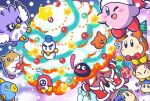  backwards_hat baseball_cap beanie bell blue_hat bow bowtie chilly_(kirby) commentary_request coo_(kirby) flying_sweatdrops gift gooey hat kine_(kirby) kirby kirby_(series) nintendo no_humans official_art red_neckwear rick_(kirby) scarfy sweatdrop video_camera waddle_dee whispy_woods 