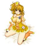  blonde_hair boots breasts choker cure_pine earrings fresh_precure! fukurokouji hair_ornament heart heart_hair_ornament jewelry large_breasts magical_girl no_bra precure see-through short_hair solo yamabuki_inori yellow_choker yellow_eyes 