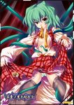  akatsuki_shimeji bad_id bad_pixiv_id breasts brown_legwear cameltoe flower green_hair green_panties kazami_yuuka medium_breasts mouth_hold open_clothes open_shirt panties plaid plaid_skirt plaid_vest plant red_eyes shirt skirt skirt_lift skirt_set solo tentacles thighhighs touhou underwear untied vest vines 