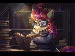  2018 4:3 absurd_res ardail book bookshelf clothing equid eyelashes eyewear female friendship_is_magic glasses hi_res hooves horn lamp mammal moondancer_(mlp) my_little_pony reading solo sweater topwear unicorn 