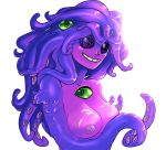  absurd_res barbearian breasts chest_eye eldritch_horror female hi_res humanoid looking_at_viewer monster_prom multi_eye nipples purple_skin simple_background smile solo tentacles white_background zoe 
