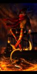  2016 absurd_res anthro black_bars claws clothed clothing detailed_background dragon fire hi_res night outside sitting skaydie sky solo star starry_sky 