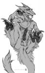  2019 anthro anus balls claws erection fur hi_res looking_at_viewer lying lynxwolf2 male mammal nude on_back pawpads paws penis presenting sergal sketch solo 