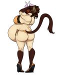  2017 4:5 anthro belly big_belly big_breasts big_butt bikini bovid bovine breasts brown_fur brown_hair butt clothing cynnamon felid feline female footwear fur hair hi_res high_heels horn humanoid hybrid looking_at_viewer mammal muscular orange_eyes pregnant riddleaugust shoes swimwear tan_fur 