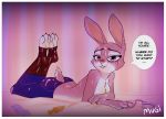  anthro bedroom_eyes bite biting_lip bodily_fluids breasts butt buttplug clothed clothing cum cum_on_back cum_on_breasts cum_on_butt cum_on_face cum_on_feet dialogue disney english_text feet female genital_fluids half-closed_eyes handcuffs hindpaw judy_hopps lagomorph leporid looking_at_viewer lying mammal mugibunbun on_front paws rabbit running_mascara seductive self_bite sex_toy shackles solo speech_bubble text topless wrapped_condom zootopia 