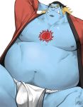  2016 belly big_belly black_eyes black_hair blonde_hair bodily_fluids body_hair clothed clothing fish-men_(one_piece) fundoshi gomtang hair hand_behind_back happy_trail humanoid japanese_clothing jinbe male marine multicolored_hair navel nipples one_eye_closed one_piece open_shirt overweight overweight_male pecs solo soul_patch sun sweat tattoo tusks underbite underwear wink yukata 
