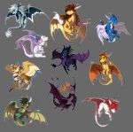  2017 avian brown_hair claws dragon feathered_dragon feathers feral group gryphon hair horn membrane_(anatomy) membranous_wings paws scalie skaydie western_dragon wings 