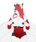  anthro breasts canid canine clothed clothing female flashing hair hair_over_eye horn kitsunewaffles-chan looking_at_viewer mammal nipples smile solo standing wide_hips 
