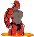  2019 anthro briefs bulge claws clothing digital_media_(artwork) english_text groudon lava legendary_pok&eacute;mon male mammal muscular navel nintendo notkastar pecs pok&eacute;mon pok&eacute;mon_(species) signature simple_background solo spikes text underwear video_games 
