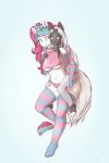  2019 2:3 absurd_res alasou anthro blue_eyes blue_hair breasts carrying clothed clothing digital_media_(artwork) duo equid female hair hi_res horn mammal simple_background skimpy smile standing under_boob unicorn white_hair 