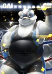  2019 absurd_res anthro belly blue_eyes cai1448331577 clothing fur hi_res humanoid_hands male mammal mask one_eye_closed overweight overweight_male polar_bear shirt solo tank_top topwear ursid ursine white_fur wink wrestling_singlet 