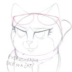  1:1 2019 absurd_res dialogue digital_media_(artwork) domestic_cat empress_fortnite epic_games eyewear felid feline felis female fortnite fur glasses hi_res mammal mikalovesyou monochrome simple_background sketch smile solo video_games 