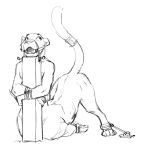  2018 arms_tied bdsm bound felid felid_taur fur gag hi_res looking_back male mammal mammal_taur monochrome nude open_mouth pantherine pantherine_taur raised_tail ring_gag simple_background sketch solo spread_legs spreading taur white_background zaush 