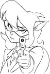  aiming_at_viewer anthro blonde_hair business_suit calico_cat callie_briggs clothed clothing digital_drawing_(artwork) digital_media_(artwork) domestic_cat eyewear felid feline felis female glasses gun hair handgun hanna-barbera holding_gun holding_object holding_ranged_weapon holding_weapon looking_at_viewer mammal monochrome mottled necktie piebald pointing_gun pointing_gun_at_viewer ranged_weapon redout serious solo suit swat_kats weapon 