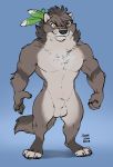  2018 amber_eyes animal_genitalia anthro balls canid canine canis fur grey_fur hi_res male mammal muscular muscular_male nude sheath simple_background solo standing white_fur wolf zaush 