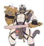  2018 abs anthro arm_cannon armor ball_gag black_fur black_sclera bodily_fluids chastity_cage chastity_device clothed clothing cum dildo domestic_cat drooling felid feline felis fur gag genital_fluids hi_res insane jacketbear kemono male mammal melee_weapon muscular muscular_male penis saliva sex_toy skimpy solo sword unconvincing_armor urethral vein veiny_penis weapon white_eyes 